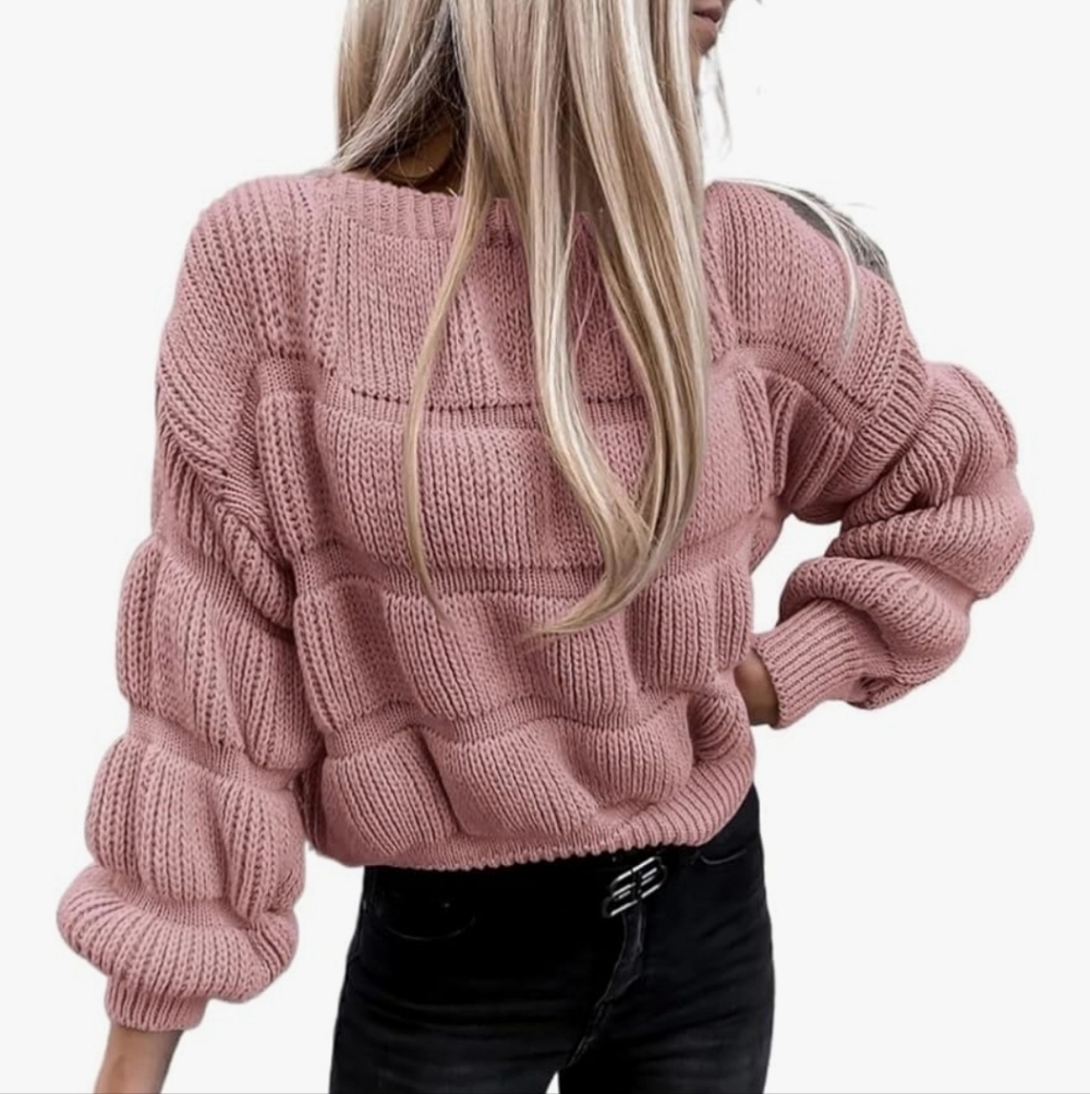 PrettyGarden Elegant Pink Ribbed Sweater Striped Mauve Classic Casual Work S - Picture 10 of 11